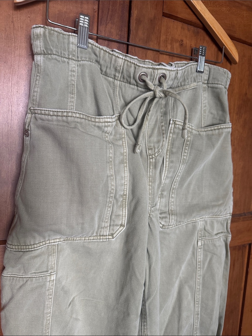 We The Free Olive Green Drawstring Barrel Elastic Back Pants - Picture 4 of 5